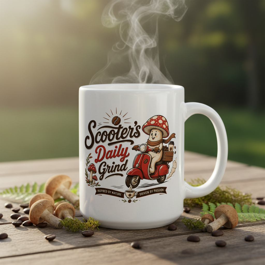 Scooter's Daily Grind Mushroom Mug Lifestyle